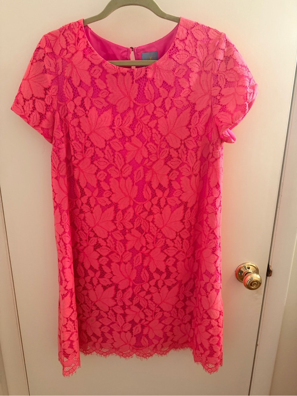 CeCe Bright Pink Floral Lace Shift Dress